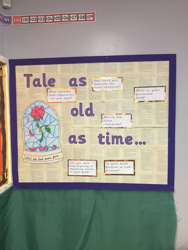 a bulletin board with words and pictures on it that say tale as old as time