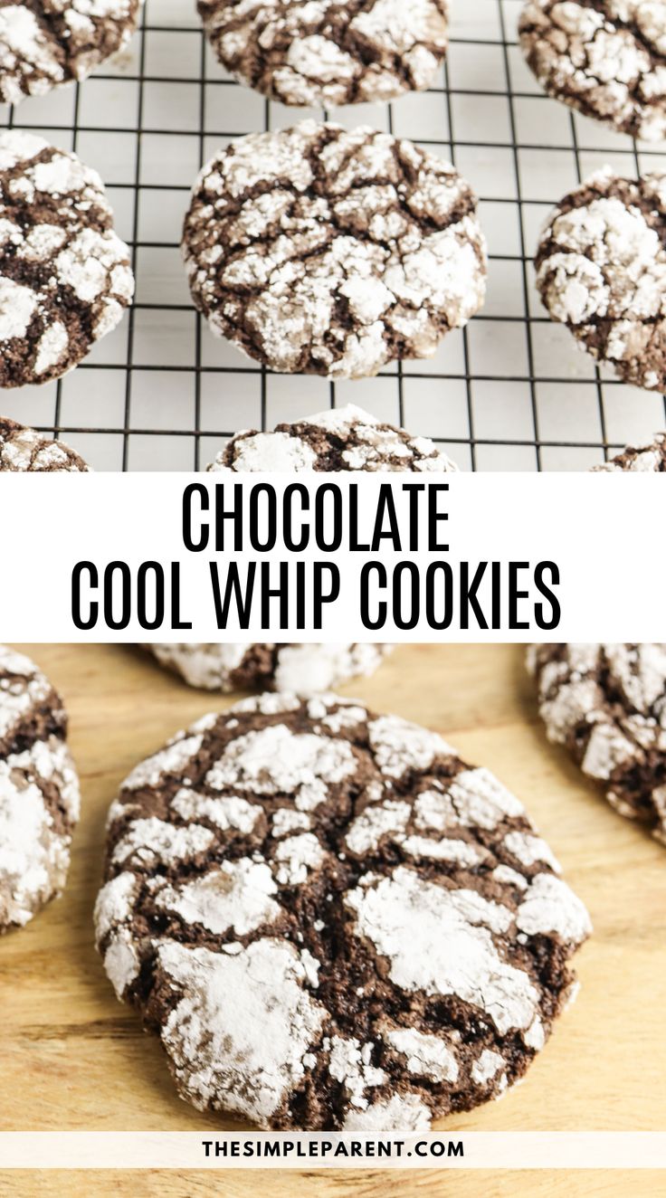 chocolate crinkle cookies on a cooling rack with text overlay that says, chocolate crinkle cookies