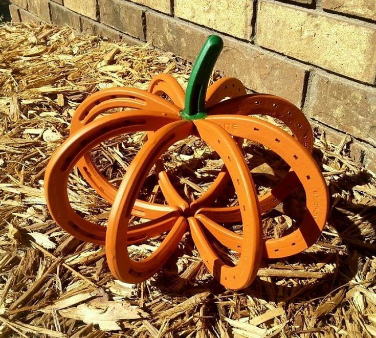 an orange pumpkin sitting on top of leaves