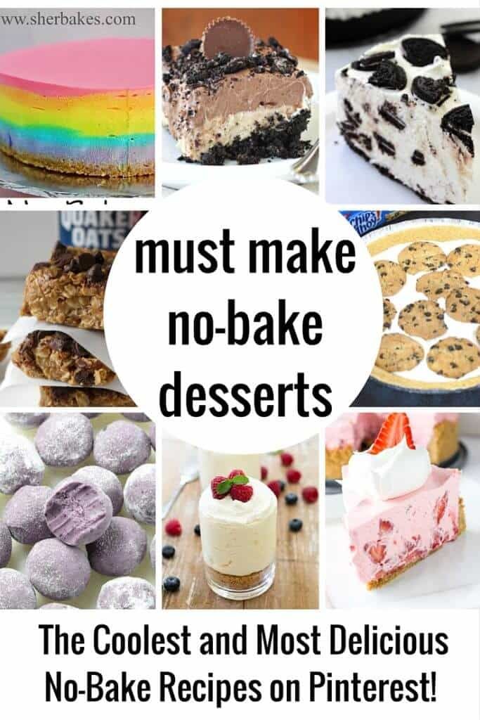 the collage shows different types of desserts, including cake and cookies with text overlay