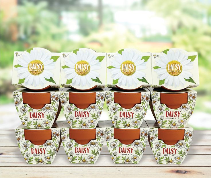 six daisy tea cups are stacked on top of each other