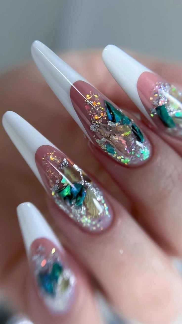 Rocker Nails, French Almond Nails, Rave Nails, Ballerina Nails Designs, French Almond, Emerald Nails, Magic Nails, Gel Nail Art Designs, Spring Nail Designs