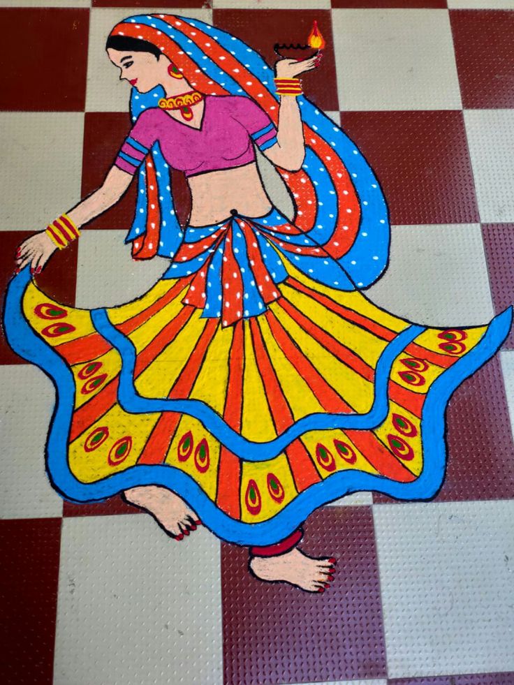 Lady Rangoli Design, Rupchaudas Rangoli, Roopchaudas Rangoli, Radha Rangoli, Roop Chaudas Rangoli, Latest Rangoli Designs Creative, Aesthetic Rangoli, Cartoons Rangoli Design, Mandala Rangoli