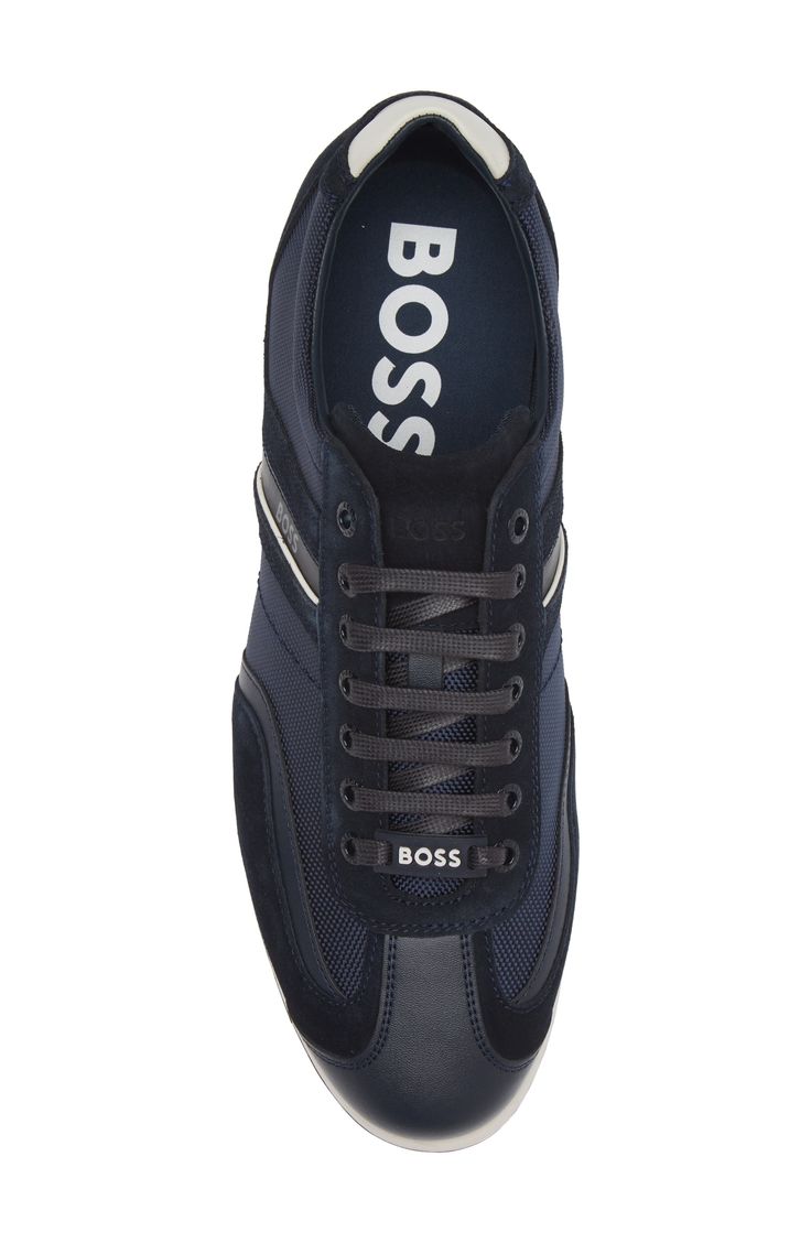 A contrasting low-top sneaker with a brand logo detail offers a refined take on sporting classic. Lace-up style   Leather upper/textile lining/rubber sole   Imported   Hugo Boss/BOSS/HUGO has received the Fair Labor Association accreditation, which signifies that the company has effective systems and procedures in place to successfully uphold fair labor standards throughout its supply chains, including strategies and tools to address and improve working conditions Sporty Low-top Running Shoes With Logo, Low-top Running Shoes With Logo For Jogging, Jogging Sneakers With Logo And Round Toe, Logo Sneakers With Round Toe For Jogging, Logo Sneakers For Jogging With Round Toe, Sporty Sneakers With Logo Print For Jogging, High-top Running Sneakers With Logo, Running Lace-up Sneakers With Logo, Lace-up Running Sneakers With Logo