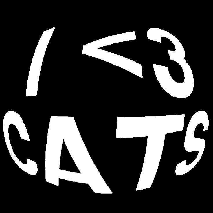 the cat's logo is shown in white on a black background, with an arrow pointing to the right