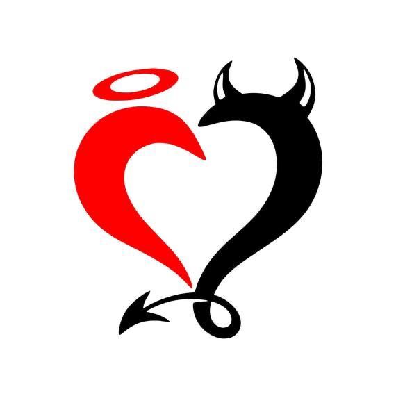 the devil and angel symbol is shown in black and red