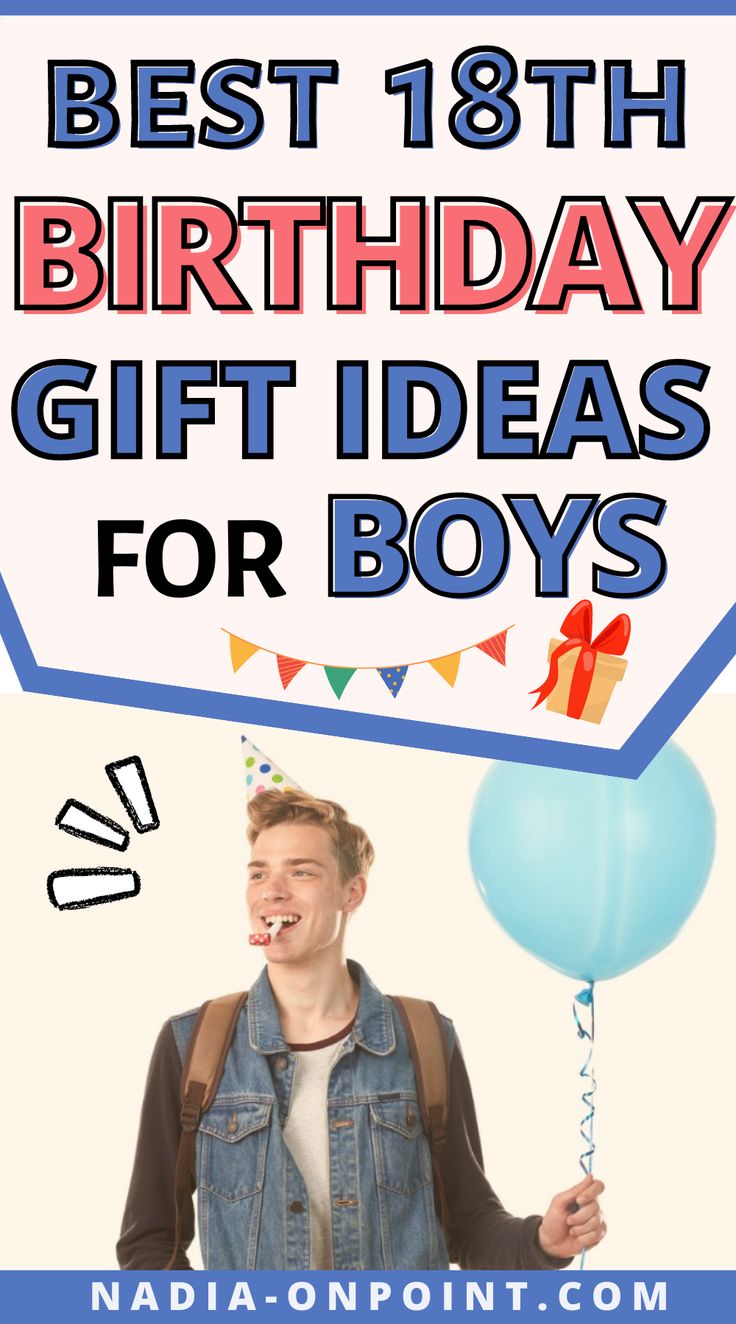 a man holding a blue balloon with the words best 18th birthday gift ideas for boys