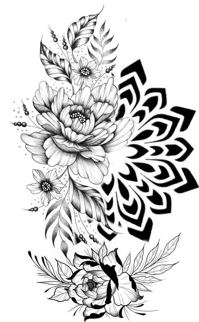 a black and white flower tattoo design