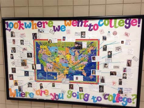 a bulletin board with pictures and words on it that says where we went to college