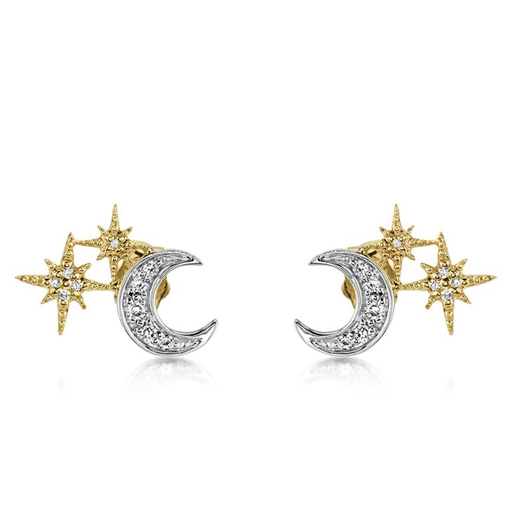 Gold & Diamond Moon and Starburst Stud - Sydney Evan Fine Jewelry Half Moon Diamond, Starburst Earrings, Diamond Evil Eye, Moon And Star Earrings, Sydney Evan, Star Earrings Stud, 14k Gold Necklace, Gold Diamond Earrings, Diamond Star