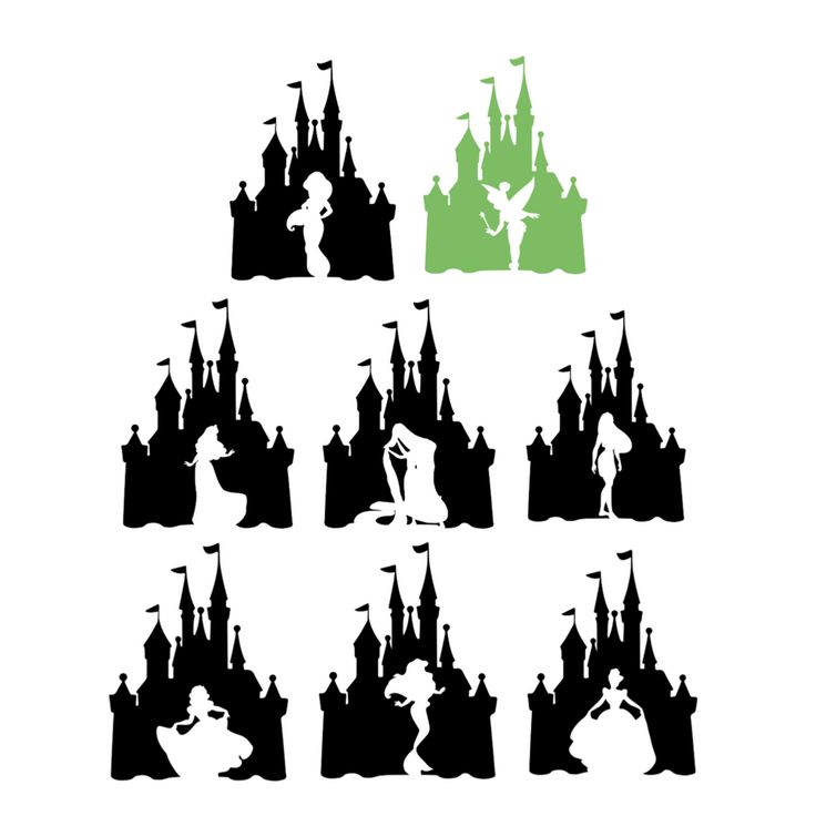 the silhouettes of disney's castle are shown in black and green