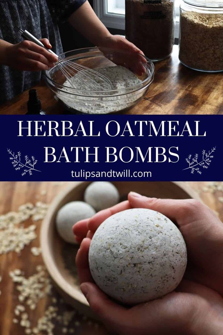 a person holding a bath bomb in their hand with oatmeal on top