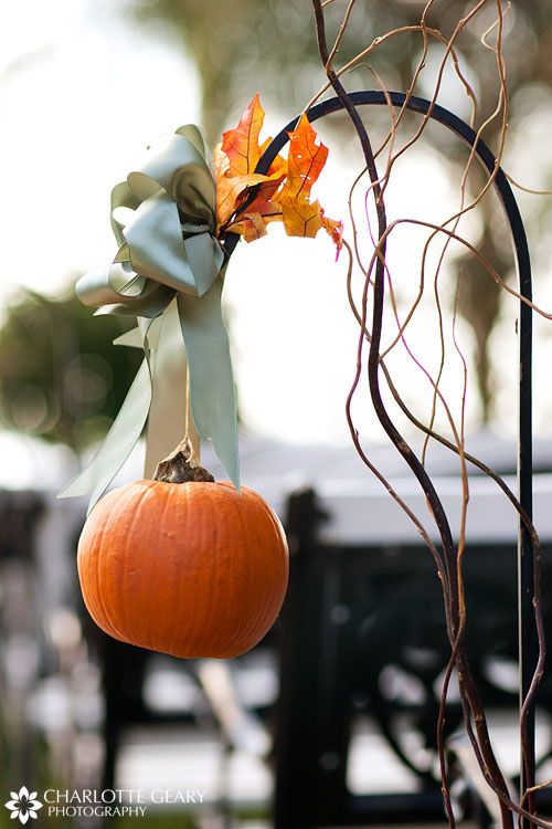 Pumpkin hanging from shepherd's hook | by Charlotte Geary Photography Fall Yard Decor, Pumpkin Wedding, Wedding Aisle Decorations, Shepherds Hook, Fall Deco, Autumn Decorating, Have Inspiration, Fabulous Fall, Fall Party