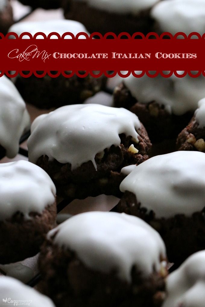 chocolate italian cookies with white frosting on top