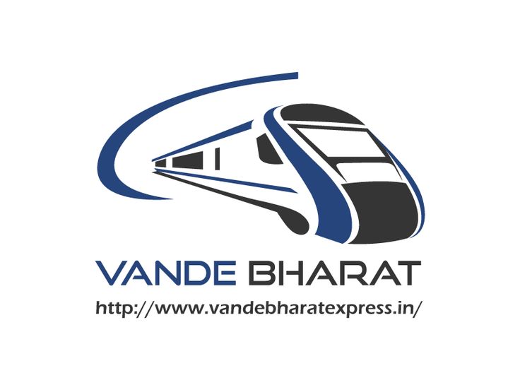 the vande bharat logo is shown in blue and white, with a train on