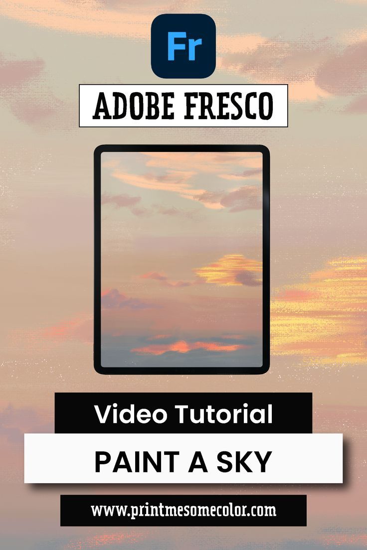 a sky with clouds and the words adobe fresco video tutor paint a sky