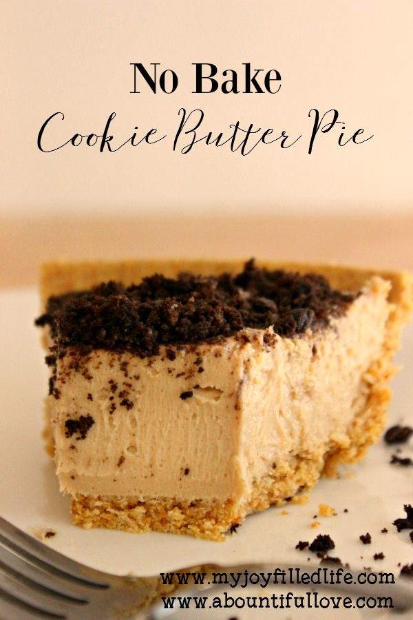 a piece of no bake cookie butter pie on a white plate with a fork