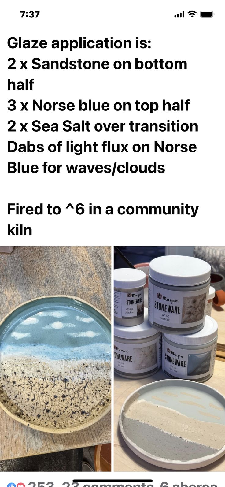 two pictures with different types of paint and some text on them that reads glaze application is 2 x sandtone on bottom half 3x nors blue on top half