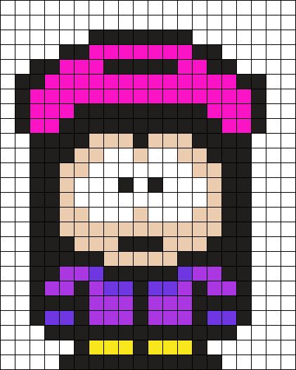 the pixel art is designed to look like an old school computer game character with purple hair and