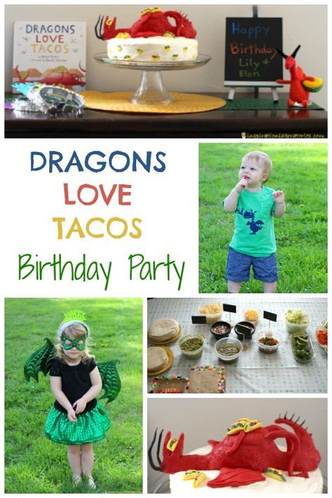 dragon themed birthday party with lots of food and decorations