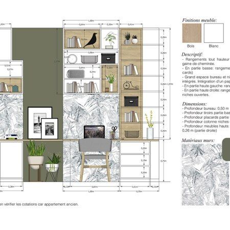 the floor plan for a small apartment with an office area and living room in it