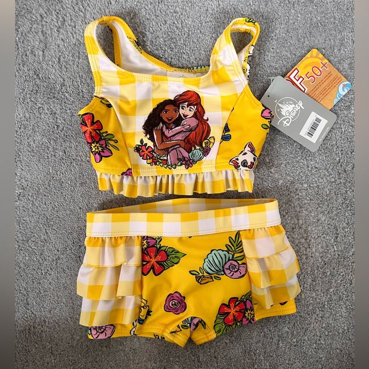 Disney Ariel/Moana Gingham Toddler Bikini Yellow Toddler Bathing Suit Size 2 Nwt Bought For Our Little’s Birthday But Didn’t Fit Cute Yellow Fitted Swimwear, Cute Fitted Yellow Swimwear, Cute Yellow Swimwear For Vacation, Cute Cartoon Print Swimwear For The Beach, Cute Cartoon Print Swimwear For Beach, Cute Cartoon Print Swimwear For Summer, Fitted Cartoon Print Swimwear For The Beach, Cute Summer Swimwear With Cartoon Print, Cute Cartoon Print Summer Swimwear