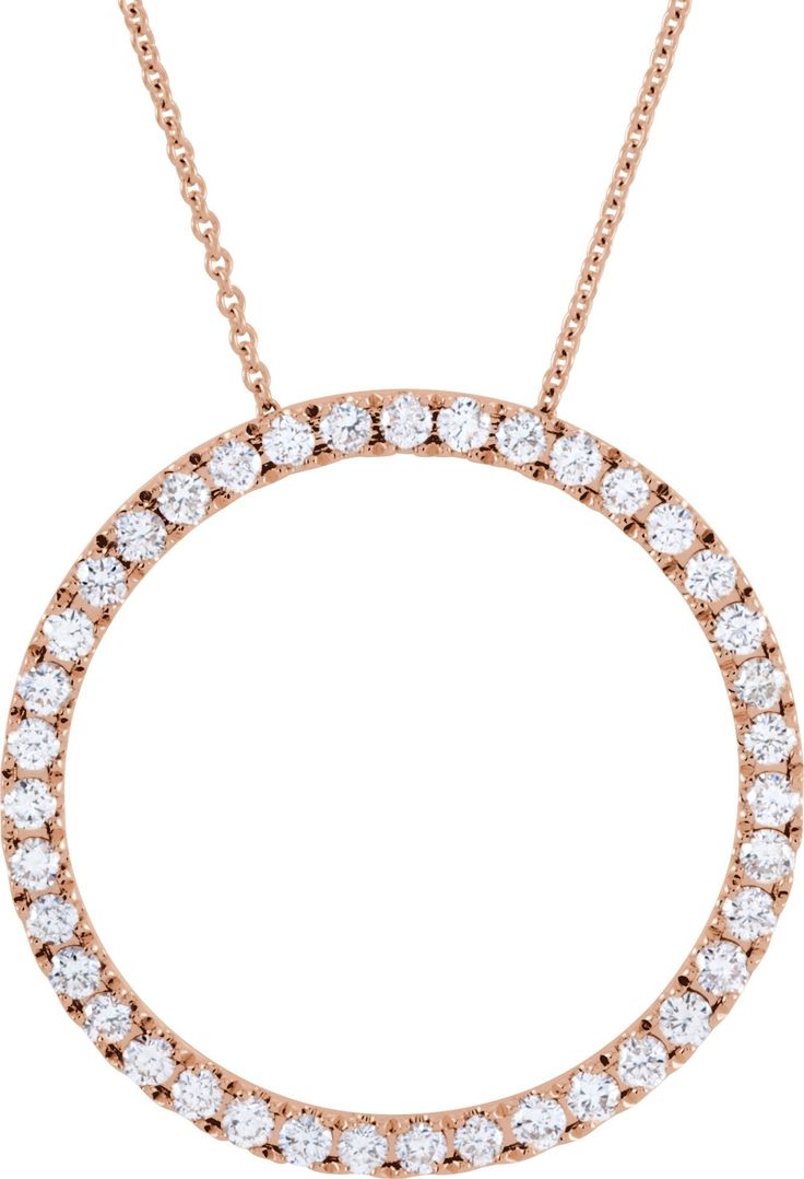 Accented Circle Necklace Formal Rose Gold Necklaces With Pave Setting, Formal Rose Gold Pave Set Necklace, Formal Rose Gold Necklace With Pave Setting, White Round Halo Necklace, Fine Jewelry With Pave Setting, Rose Gold Pendant Jewelry With Pave Setting, Classic Rose Gold Round Diamond Necklace, Dazzling Round Necklace For Formal Occasions, Round Fine Jewelry With Pave Setting