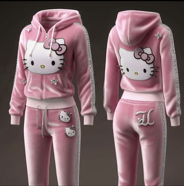 Hello Kitty Suit, Hello Kitty Tracksuit, Hello Kitty Outfit, Kitty Outfit, Sanrio Clothes, Y2k Outfits Aesthetic, Images Hello Kitty, Kitty Clothes, Hello Kitty Jewelry