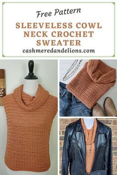 the free crochet cowl sweater pattern is shown