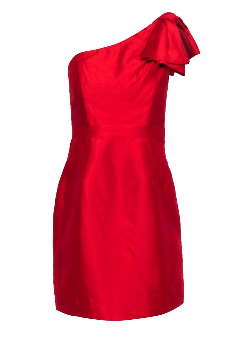 Current Boutique-Shoshanna - Red Silk One-shoulder Dress Sz 2 Silk Off-shoulder Mini Dress For Party, Holiday Cocktail Dress With Asymmetrical Neckline, Silk Off-shoulder Cocktail Mini Dress, One Shoulder Cocktail Dress For Holiday, One-shoulder Mini Dress For Holiday Formal Events, One-shoulder Holiday Mini Dress For Formal Occasions, Formal Holiday One-shoulder Mini Dress, Holiday Formal One-shoulder Mini Dress, Holiday One Shoulder Wedding Dress