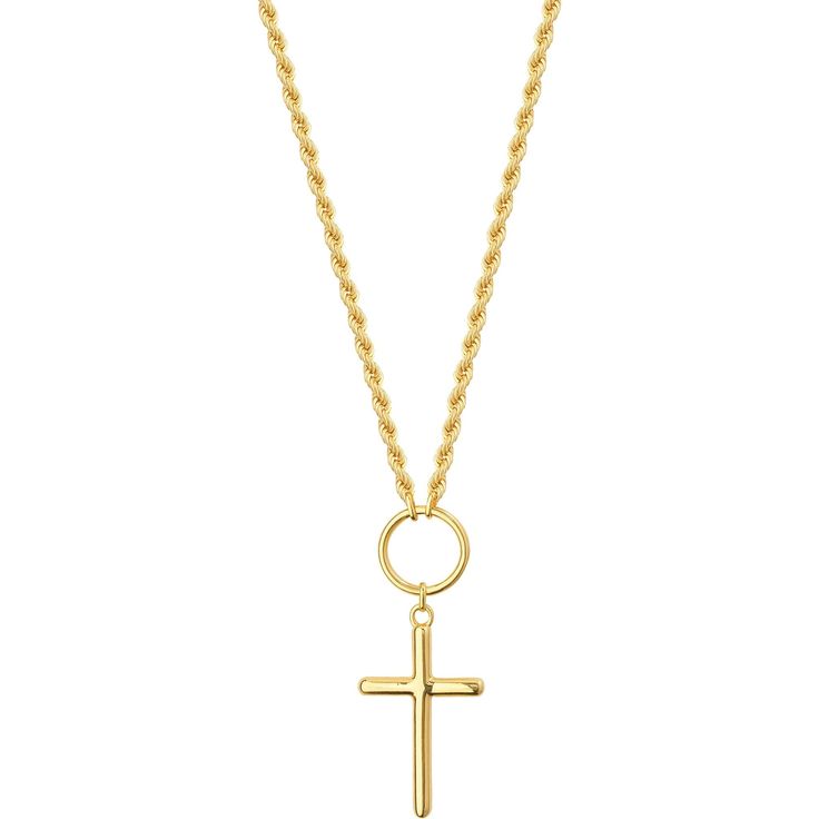 Olas d'Oro 20 Necklace - 14K Yellow. Gold Cross Drop Adjustable Necklace on Rope Chain Gold Necklace With Rope Chain And Pendant, Yellow Gold Necklace With Rope Chain And Cross Pendant, Yellow Gold Rope Chain Necklace With Pendant, Yellow Gold Rope Chain Pendant Jewelry, Gold-plated Rope Chain Necklace, Average Weight, Tennis Necklace, Gold Cross, Adjustable Necklace