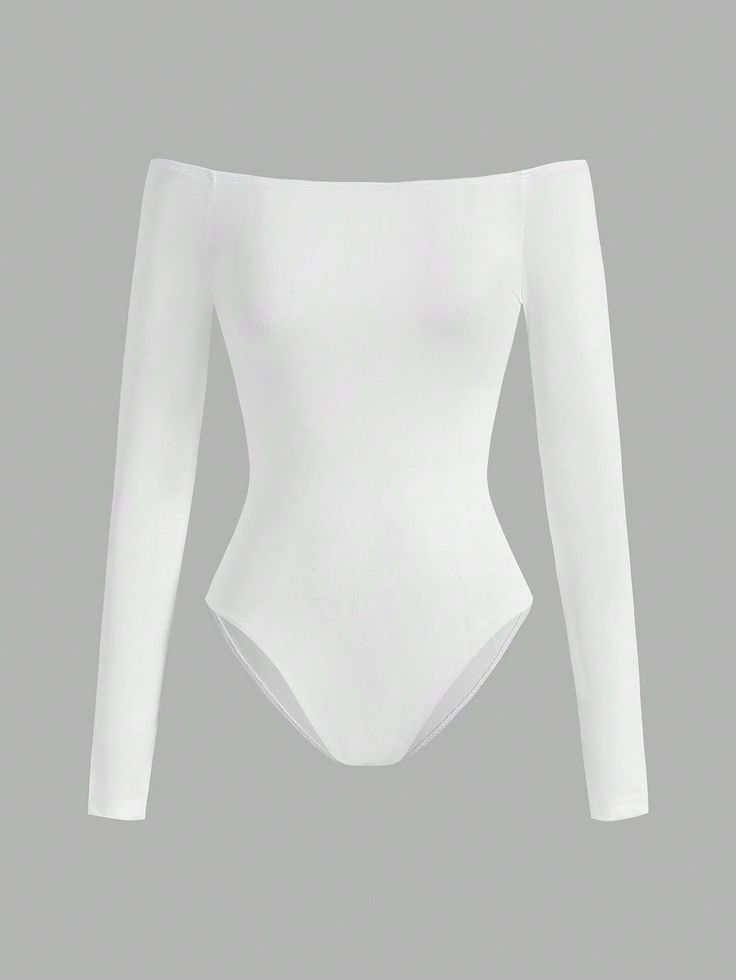 Body Shein, Cute School Fits, Body Manga Larga, White Body Suit, White Long Sleeve Bodysuit, Shein Basics, Bodycon Tops, Turtleneck Bodysuit, Plain Tees