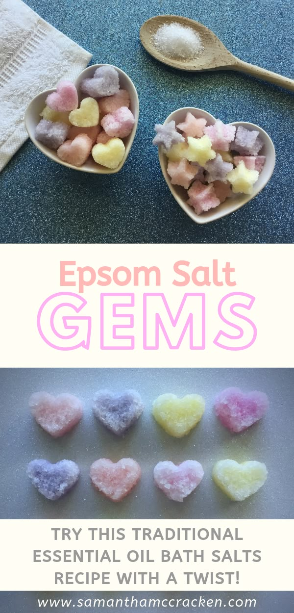 Try your had at these cute little bath salt gems.  It's an easy way to jazz up your favorite bath salts recipe.  #essentialoils #bathsalts #bathsaltgems #epsomsalt #essentialoildiy #essentialoilcreative Bath Salts Recipe, Oils Essential, Bath Salts Diy, Săpunuri Handmade, March Break, Bombe Recipe, Beginner Crafts, Bomb Recipes, Bath Stuff