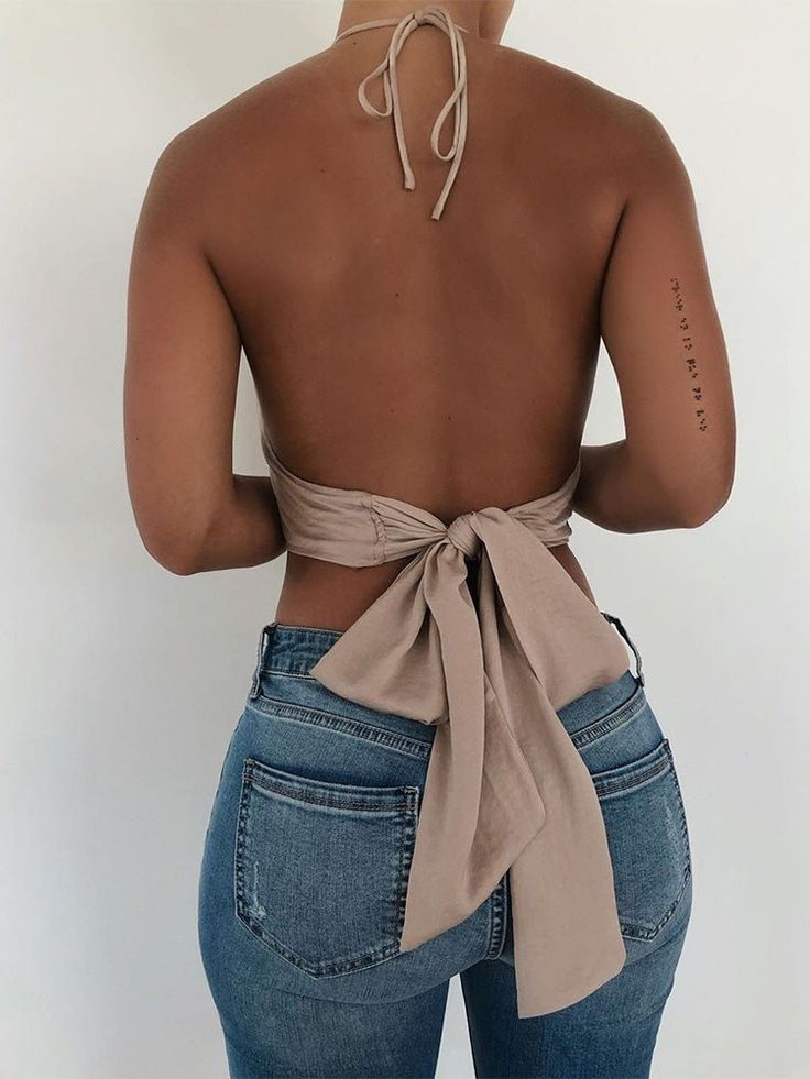 Tie Up Crop Top, Satin Crop Top, Solid Tank Tops, Backless Crop Top, Womens Cami, Halter Crop Top, Casual Tank Tops, Fashion Colours, Sleeveless Tank Top