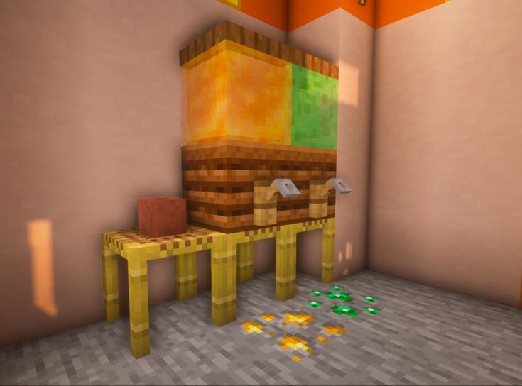 Minecraft Juice Dispenser, Honey Minecraft Builds, Minecraft Drink Machine, Potion Shop Minecraft Interior, Brewing Stand Minecraft, Honey Shop Minecraft, Food Stand Minecraft, Minecraft Fruit Stand, Honey Minecraft