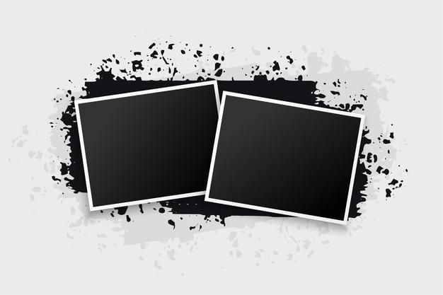 two black and white photo frames with paint splatters