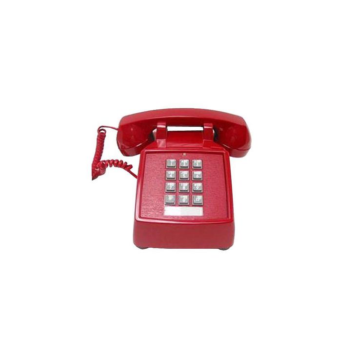 an old fashioned red telephone on a white background