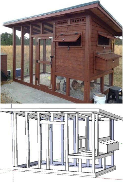 the chicken coop is built in two sections