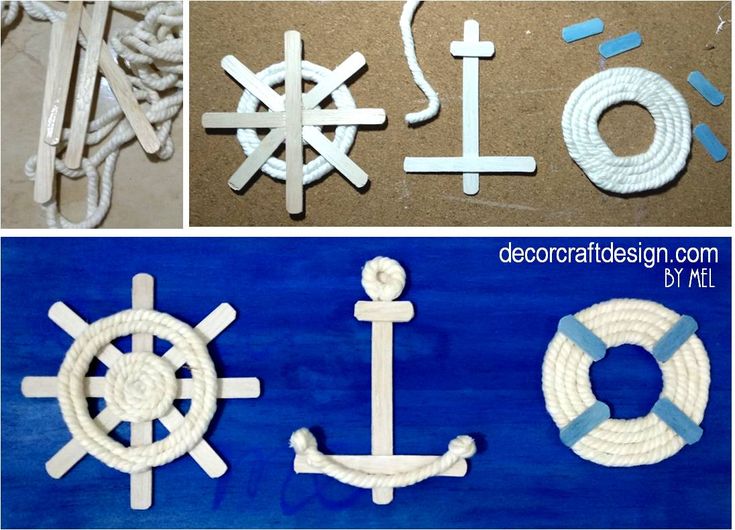 three pictures with different types of rope and anchor, one is made out of wood