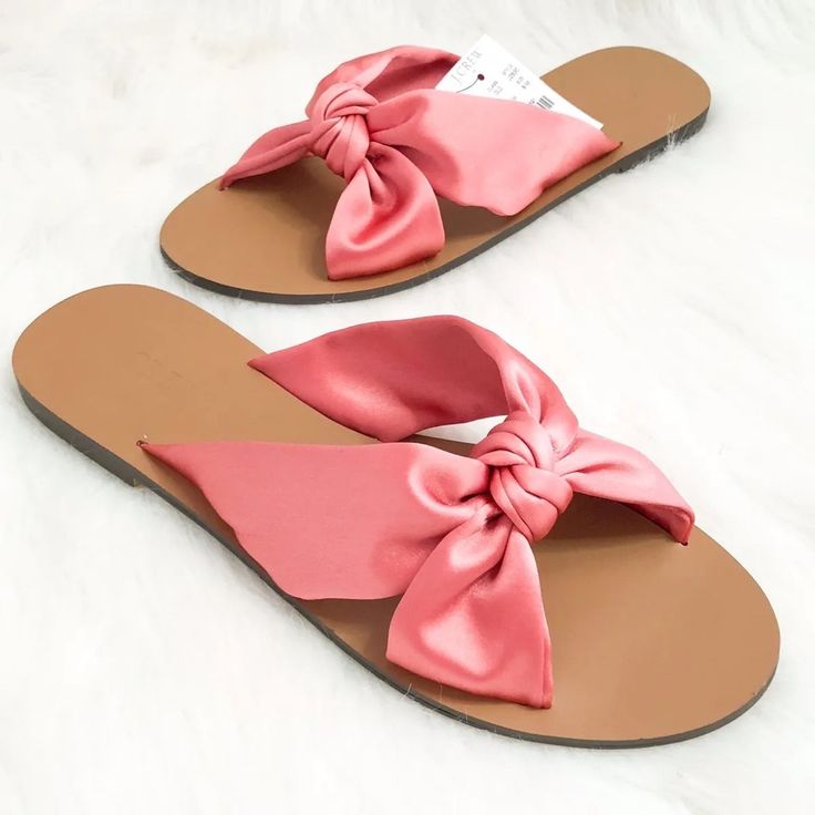 J. Crew Pink Satin & Faux Leather Knotted Sandals. Size 9m. Nwt. Rare. Htf. Please Send Reasonable Offers Through The Offer Button! Follow To Keep Updated! (22) Feminine Pink Round Toe Sandals, Pink Synthetic Sandals For Summer, Flat Pink Sandals For Spring, Pink Flat Sandals For Spring, Feminine Flat Heel Summer Sandals, Pink Sandals For Beach And Spring, Pink Sandals For Spring Beach Outings, Feminine Flat Heel Sandals For Summer, Pink Flat Heel Sandals For Summer