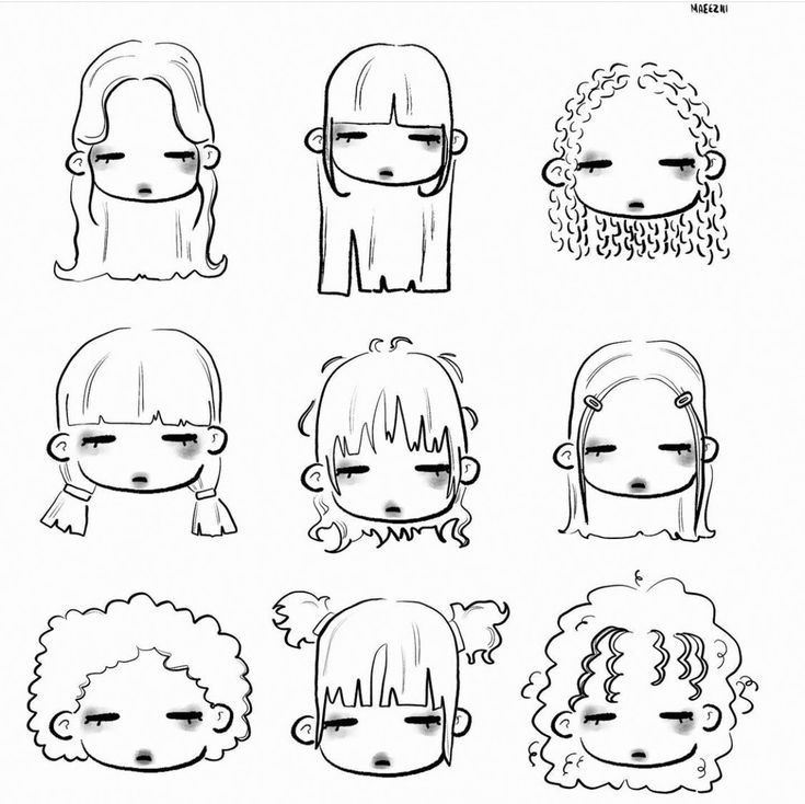 cartoon faces with different hair styles and facial expressions for children to draw on paper or cut out