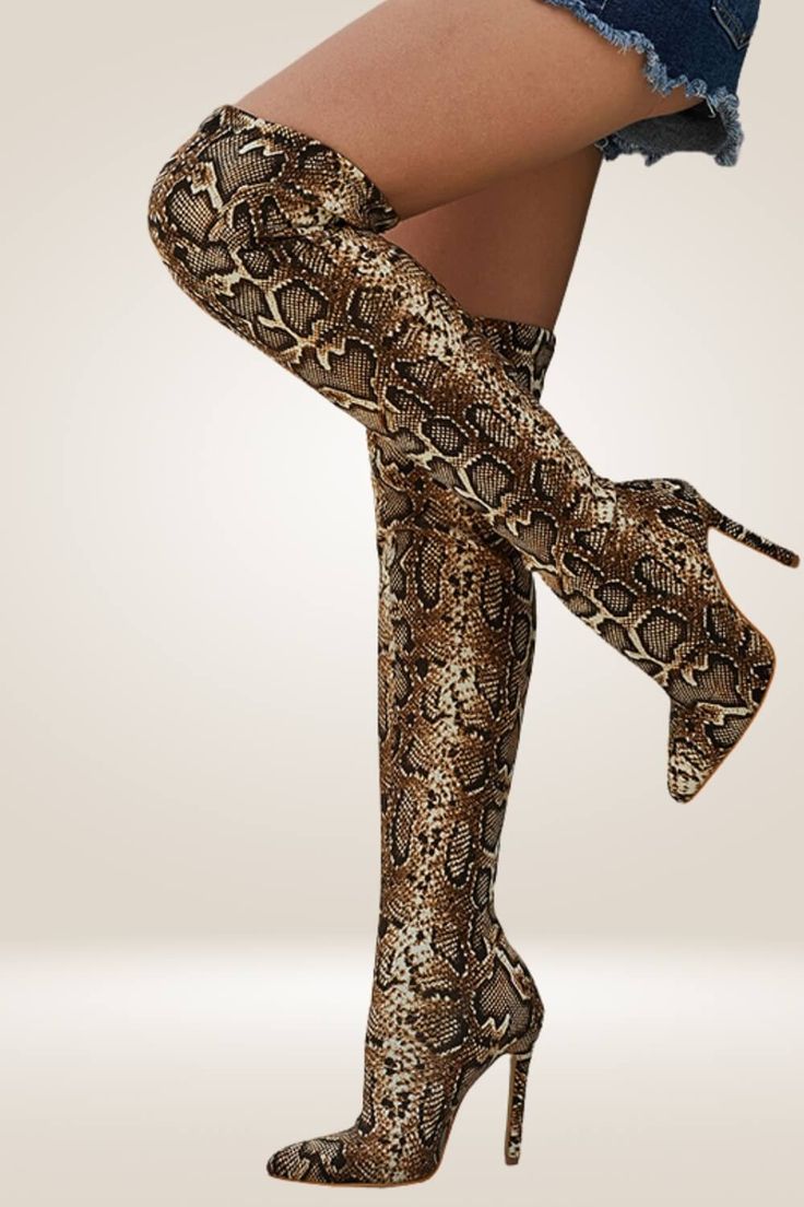 Leopard Print High Heel Boots For Party, Elegant Heeled Boots With Snake Print And Pointed Toe, Elegant Snake Print Heeled Boots With Pointed Toe, Elegant Snake Print Boots For Party, Party Boots With Leopard Print And Pointed Toe, Pointed Toe Leopard Print Party Boots, Leopard Print Boots For Fall Party, Leopard Print Winter Party Boots, Leopard Print Party Boots For Winter