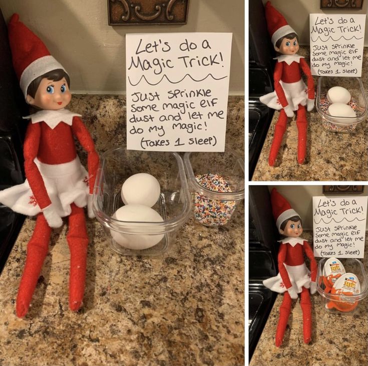 the elf is getting ready to put an egg in his bowl and let it do magic trick