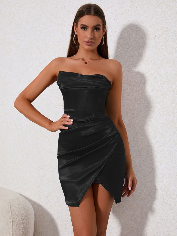 Shop Wrap Hem Tube Dress now at Partheafashion. You can also choose more fashion styles. Chic Draped Strapless Dress For Party, Fitted Satin Mini Dress For Fall, Fitted Satin Dress For Fall Party, Fitted Mini-length Satin Dress For Fall, Fitted Mini Satin Dress For Fall, Mini Length Satin Dress For Fall Party, Fitted Satin Dress For Fall Night Out, Fitted Satin Dress For Night Out In Fall, Fall Satin Mini Dress For Night Out