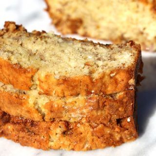 two slices of banana bread sitting on top of each other