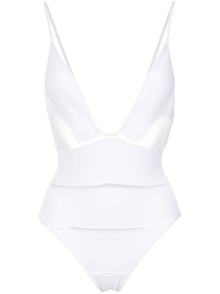 White deep V-neck swimsuit from Amir Slama featuring spaghetti straps, horizontal panels and a lining. This item is true to fit. Please note this item has a brazilian cut. Swimsuit White, White Swim, Brazilian Cut, Versace Outfit, Yoko London, City Dress, White Swimsuit, Summer Beach Wear, French Fashion