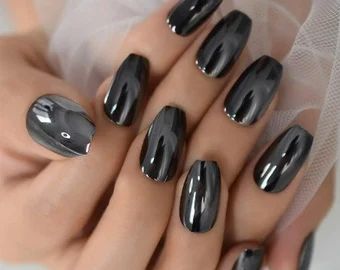 PerfectNailsShop | Etsy Full Nail Tips, Fingernails Painted, Kitty Paws, New Years Nail Designs, Mirror Nails, Fake Nails With Glue, Black Nail Designs, Nail Forms, Rainbow Nails