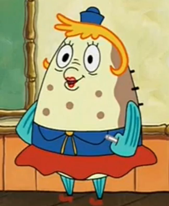 a cartoon character in a red skirt and blue shirt is standing near a mirror with his hands on his hips