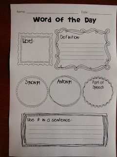 the word of the day worksheet is on top of a piece of paper