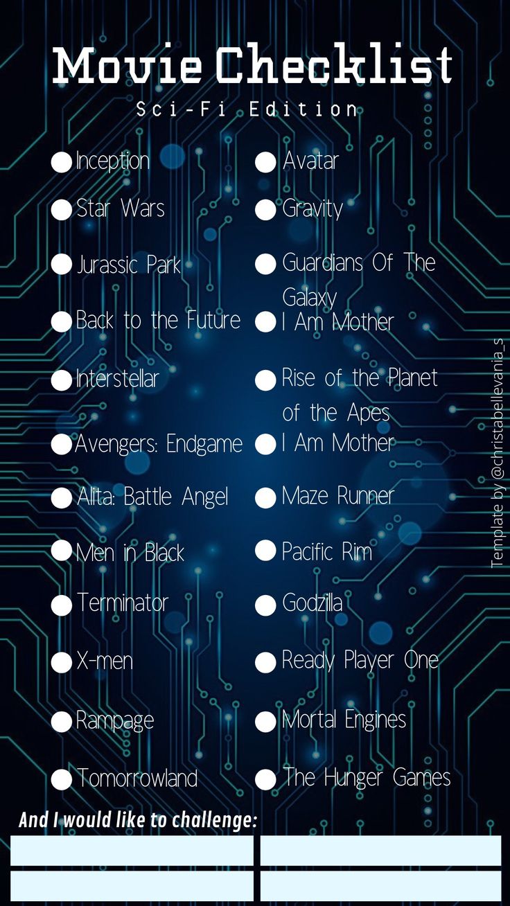 the movie checklist is shown in blue and black with white dots on it's side